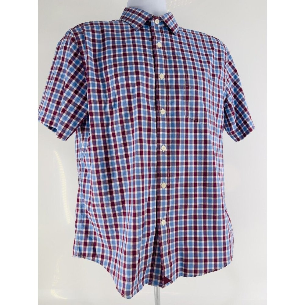 Untuckit Shirt Mens Medium Blue Red Plaid S/S Button Up Nylon Elastane